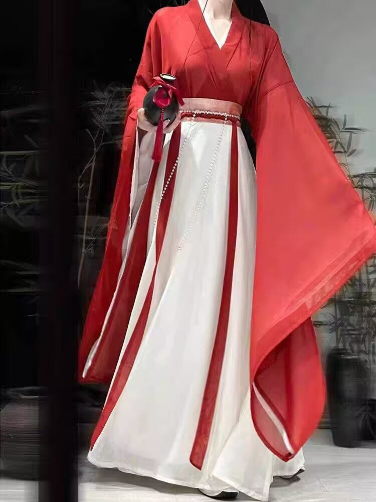 Hanfu the Warring States Period cheongsam red three-piece suit