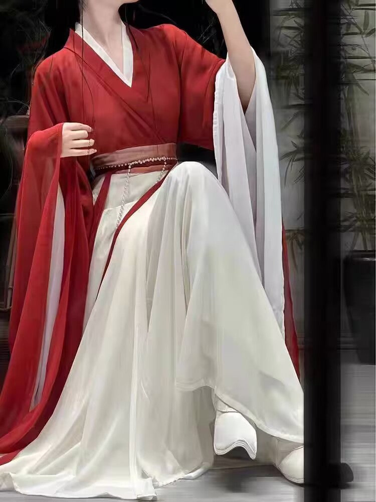 Hanfu the Warring States Period cheongsam red three-piece suit